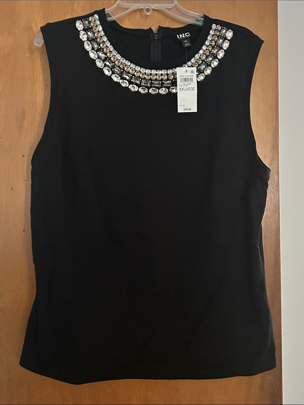 INC International Concepts Black Sleeveless Four Row Jeweled-Neck Camisole